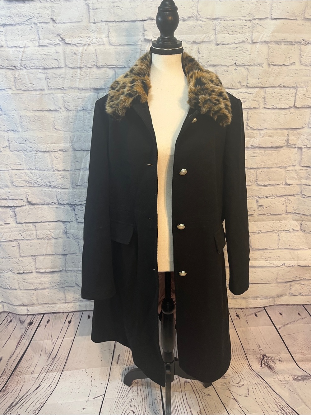Kate Spade Faux Fur Trim Walker Coat Wool Blend Removable Collar Black Size XL - Picture 9 of 13